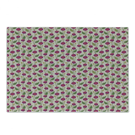 Pink Floral Cutting Board, Colorful Abstract Poppy Flowers and Buds on Neutral Backdrop, Decorative Tempered Glass Cutting and Serving Board, in 3 Sizes, by Ambesonne