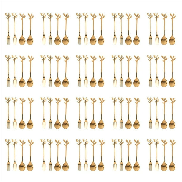 Paquete de 80 (40 Cucharas 40 Tenedores) Juego de Tenedor de Postre Aperitivo y Cuchara de Café Expreso Demitass Pequeño, Juego de Cucharitas de Té 4.7 Pulgadas
