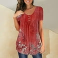 thumbnail image 4 of Sanbonepd T Shirts for Women Plus Size Henley Tunic Tops Short Sleeve Button Up Casual Ruched Blouses Clothes Peplum Flowy Summer Tops Red, 4 of 5