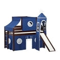 Jackpot Castle Low Loft Bed with Slide Blue & White Tent and Tower