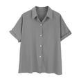 thumbnail image 2 of Outfmvch Button Down Shirts for Women Cotton Linen Embroidered Tops Loose Fit Blouses V Neck Casual Summer Floral Short Sleeve Tee Boho Linen Shirts for Women Gray S, 2 of 8