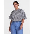 thumbnail image 2 of Scenario Women's Gathered Cotton Voile Top with Short Sleeves, Size XS-XXXL, 2 of 6