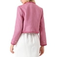thumbnail image 3 of INSPIRE CHIC Women's Elegant Tweed Jacket Long Sleeve Panel Trim Work Office Blazer 2XL Pink, 3 of 5