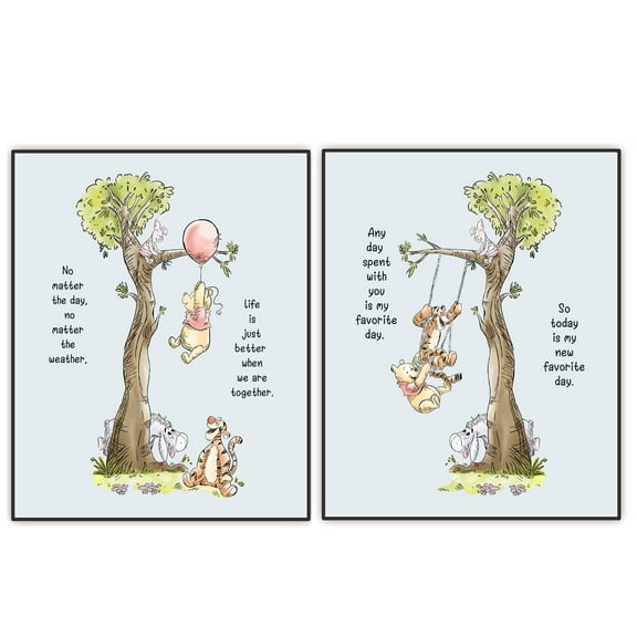 Winnie with Friends Print, Nursery Room Decor, Winnie The Pooh Wall Art, A. A. Milne Quote Poster, Boys Girls Baby Nursery Bedroom Decor, Set of 2 (Unframed 8"x10")