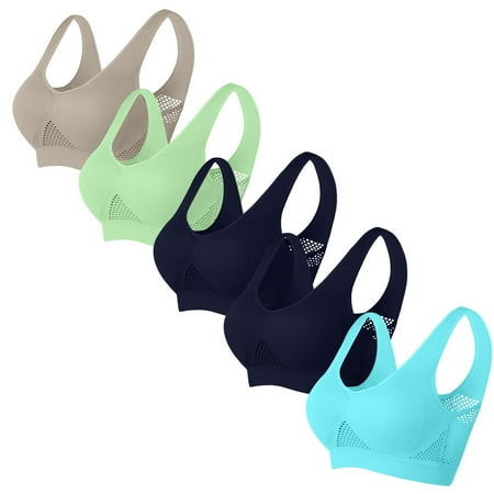 Ecqkame Sport Bras for Women No Underwire Seamless Push Up Bra Yoga Gym Activewear Plus Size Solid Color Everyday Breathable Supportive Bra 5PC Navy XXXXXL on Clearance