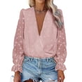 thumbnail image 2 of Top de manga larga de encaje para mujer elegante y cómoda blusa de encaje con cuello en V para mujer Elegante suave para cita ANGGREK Otros, 2 of 6
