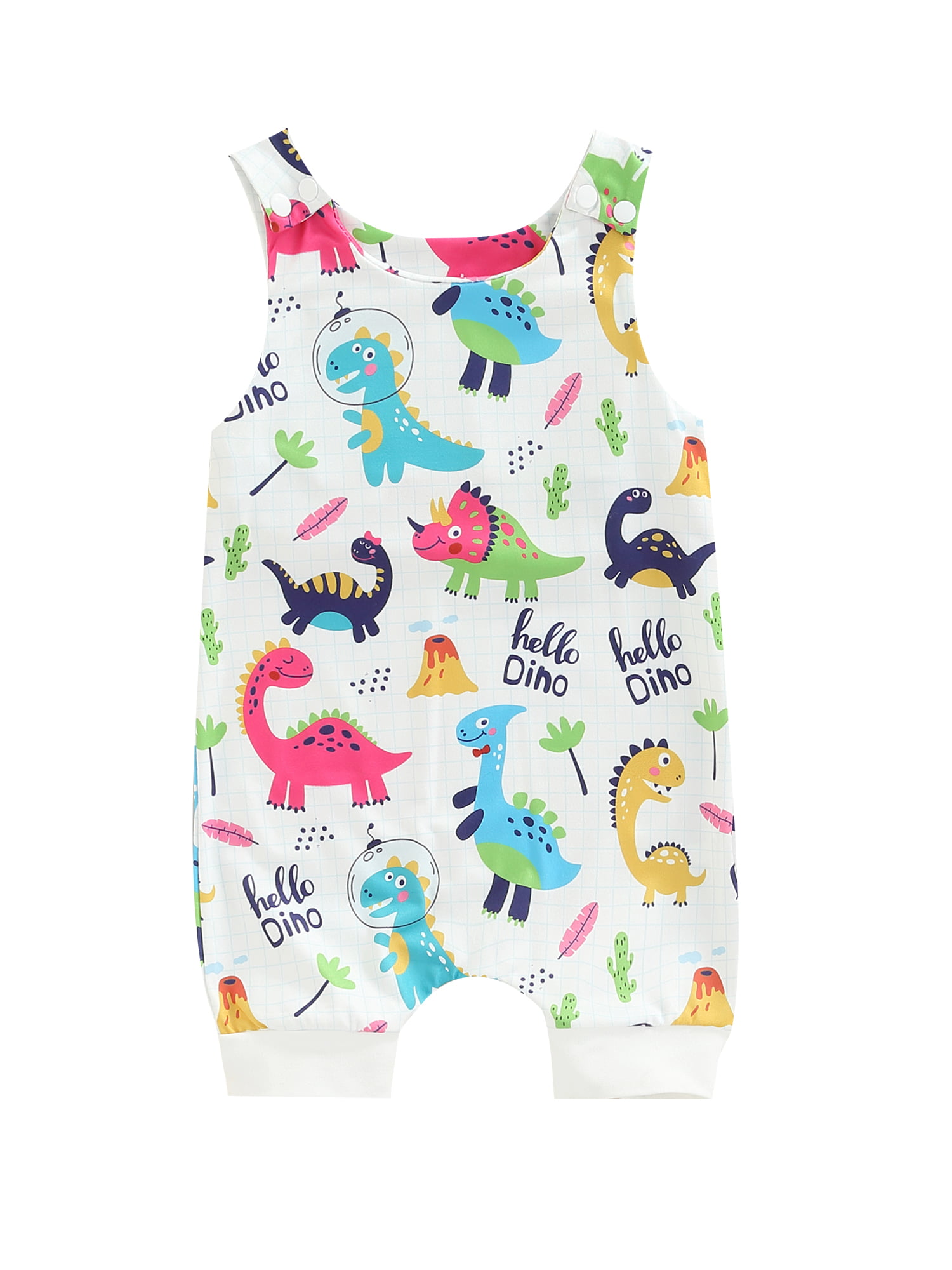 Kids Baby Boys Girls Infant Cartoon Print Sleeveless Jumpsuit Rompers Outfits