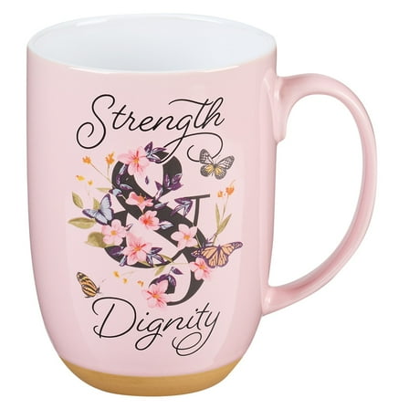 Christian Art Gifts Coffee Mug Strength and Dignity Floral Butterfly Proverbs 31, 15 oz, Pink