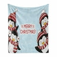 thumbnail image 1 of Christmas Soft Flannel Fleece Throw Blanket, New Year Words Penguins with Hats and Scarf Snowflakes Kids Children Theme, Cozy Plush for Indoor and Outdoor Use, 50" x 60", Blue Red, by Ambesonne, 1 of 6