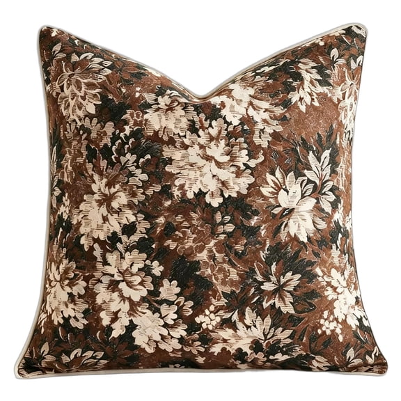Vintage Floral Pillow Covers 18x18 Inch, Chenille Farmhouse Decorative Throw Pillow Covers, Soft Textured Neutral Boho Pillow Cases for Living Room Couch Sofa Bed