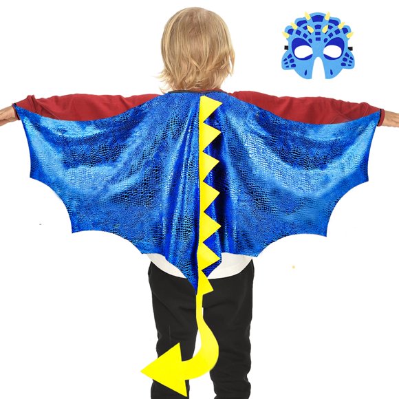 Disfraz IROLEHOME con alas de dragón para niños, disfraz de dinosaurio (azul)