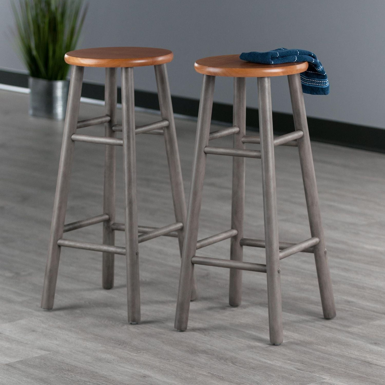 Huxton 2-Pc Bar Stool Set Gray and Teak