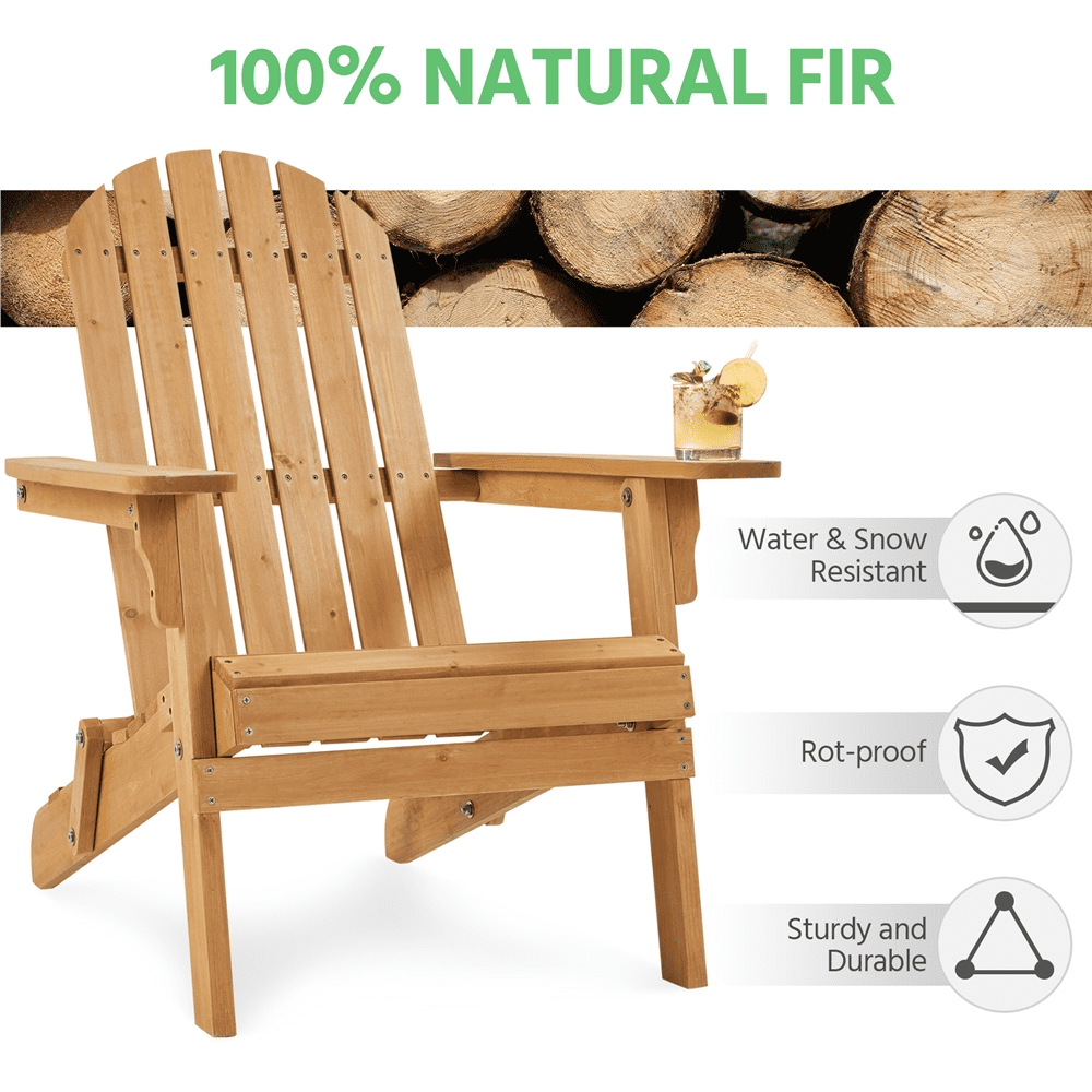 Renwick Folding Adirondack Chair for Patio Garden, Set of 2, Brown