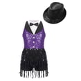 thumbnail image 4 of Rswnyirn Robe de Danse Latine à Sequins pour Filles Jazz Tango Rumba Salsa et Chapeau Tutu Violet&Noir 16, 4 of 9