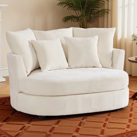 Arouseden 55" Beige Barrel Oversized Chair with 3 Cushions and 2 Throw Pillows,Chenille Deep Seat Sofa Chair,Oversized Lounge Chair for Living Room