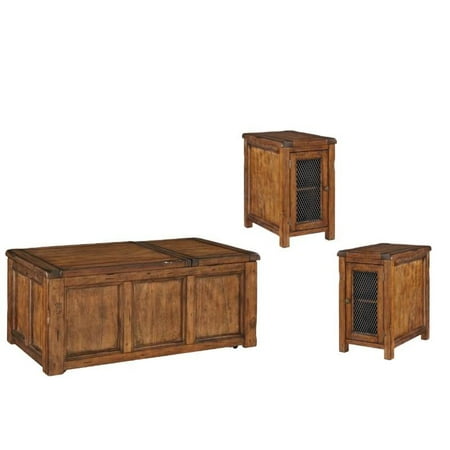 3 Piece Rustic Coffee Table Set With Coffee Table And Set Of 2 End Table In Medium Brown