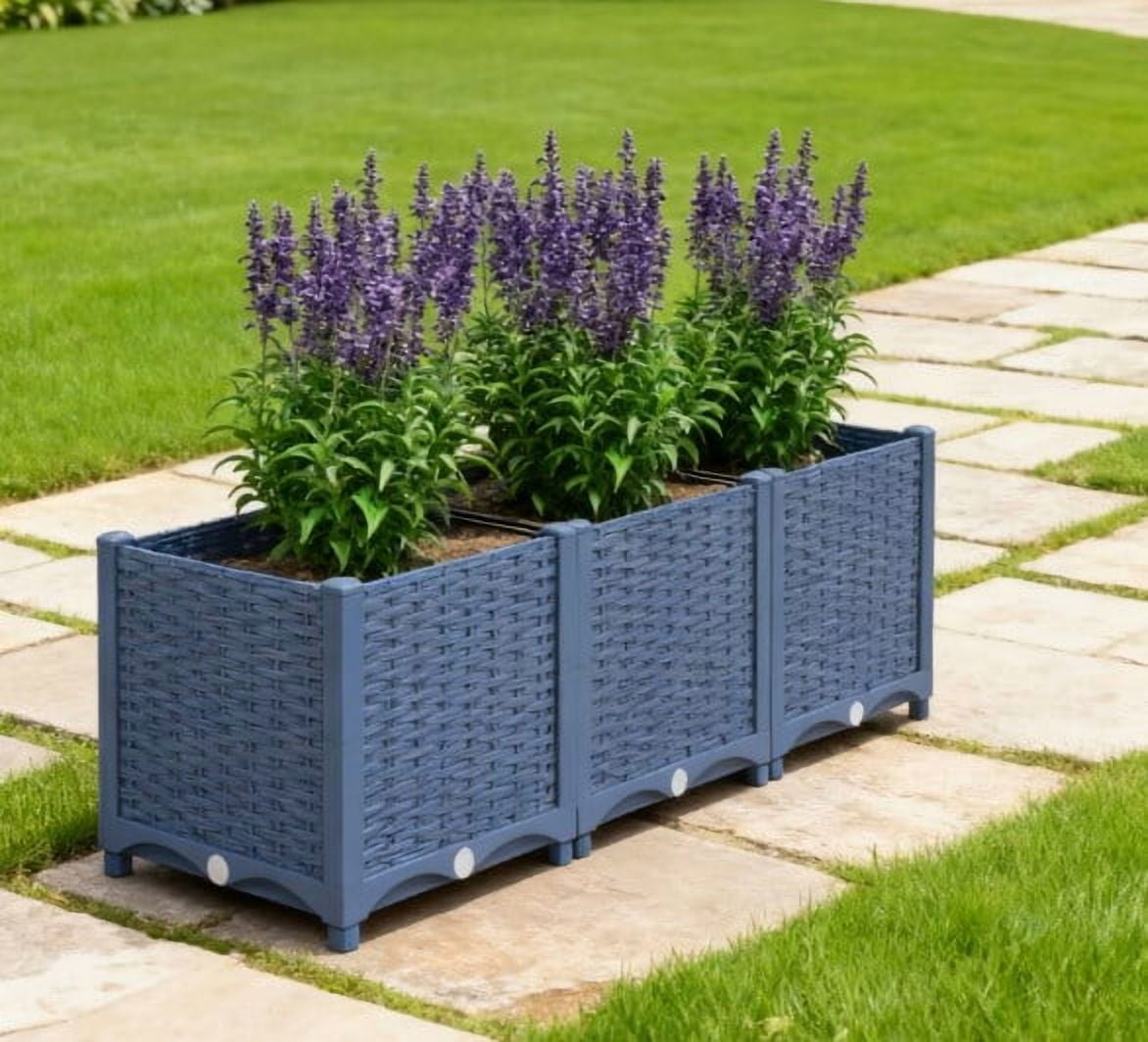 Outdoor Flower Box with Drainage Holes, Plastic Raised Garden Bed