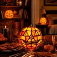 thumbnail image 4 of Halloween Decorations Indoor Stained Glass Pumpkin Lamp, Whimsical Fall Decor LED Night Light, Pumpkin Decor for Home Tabletop Shelf Mantel Halloween Display, 4 of 7