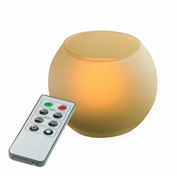 Battery Operated Flameless LED Candles with Remote Timer Flickering Realistic Electric Big Tea Lights with Ball Shape Frosted Glass Holder for Wedding Party Christmas Centerpiece Fireplace Decor 1Pack