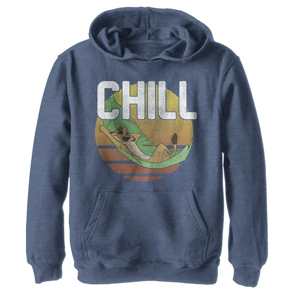 Boy's Lion King Timon Distressed Chill  Pull Over Hoodie Navy Blue Heather X Large
