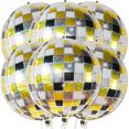 thumbnail image 1 of Globos de bola de discoteca, grandes, 22 pulgadas, paquete de 6, decoraciones para fiesta de discoteca, globos de discoteca con esfera 4d de 360 ​​grados, globos negros y dorad, 1 of 4