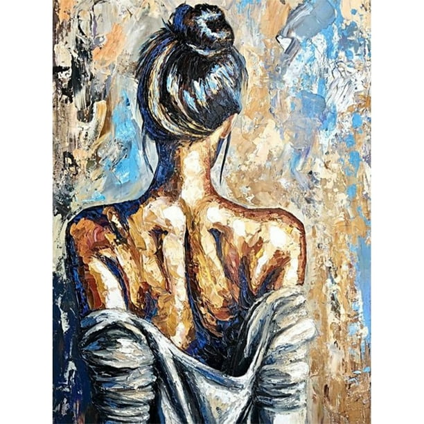 Cuadros de lienzo al óleo para colorear en la espalda para mujer, Kit de pintura pintada a mano DIY por números Tmvgtek decoración de arte en el hogar