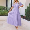 thumbnail image 2 of RYRJJ Women's Summer Boho Maxi Dresses Casual V Neck Short Sleeve A-line Empire Waist Long Flowy Beach Dress(Purple,S), 2 of 7