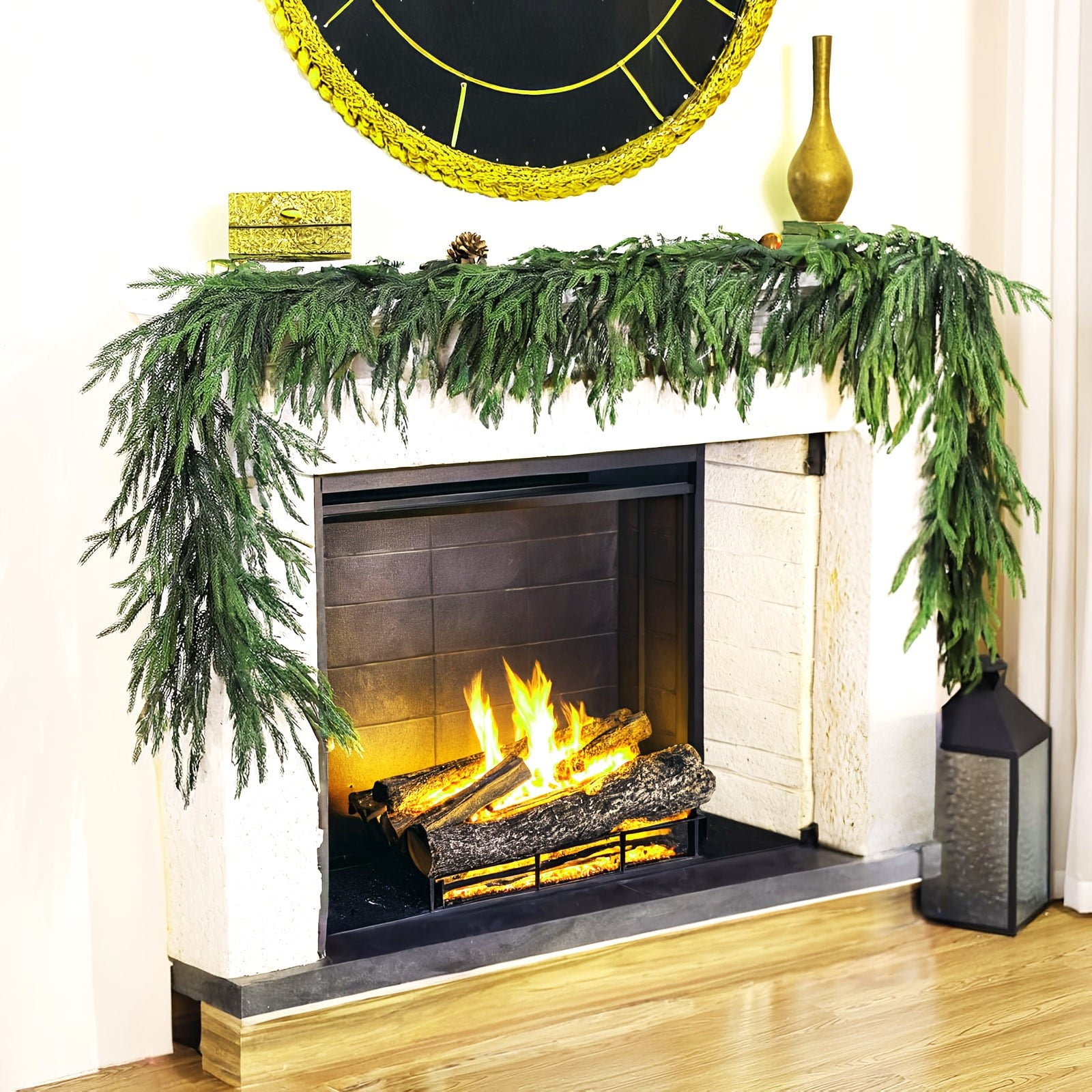KOYPTL 8.86ft Christmas Garlands Norfolk Pine Garland Real Touch Artificial Faux Greenery Garland for Table, Mantle, Staires, Wall Holiday Indoor Outdoor Christmas Decorations