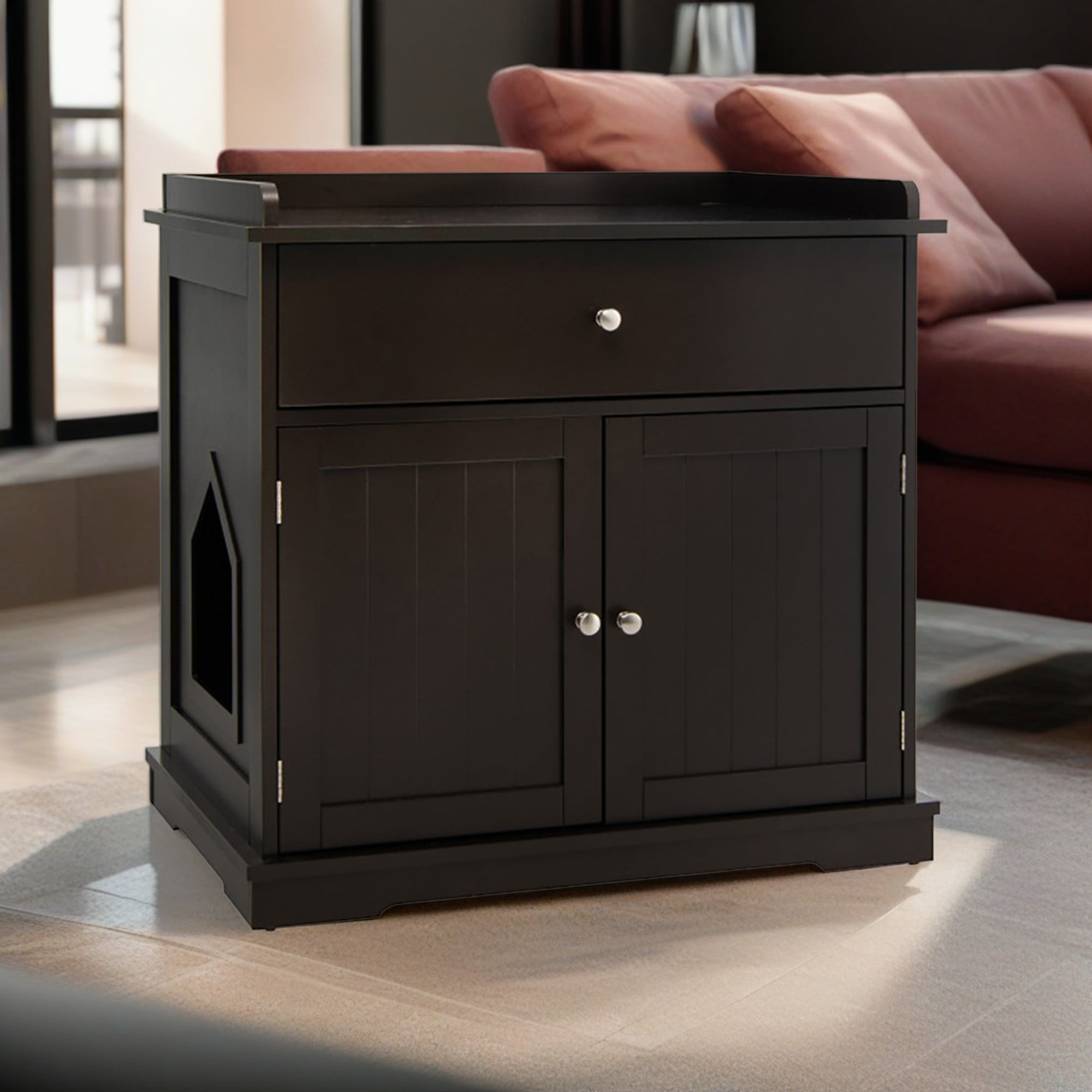 resenkos 30" Wooden Cat Litter Box Enclosure Furniture with Drawer, Hidden Cat Washroom Indoor Cat House Pet Crate, Brown