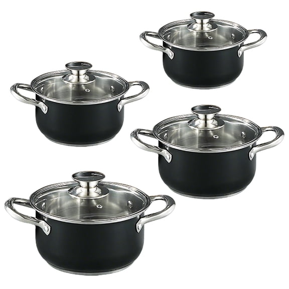 golytefs 8Pcs Household Pot Set with Glass Lid Anti-scratch Soup Pot Set for Home Kitchen