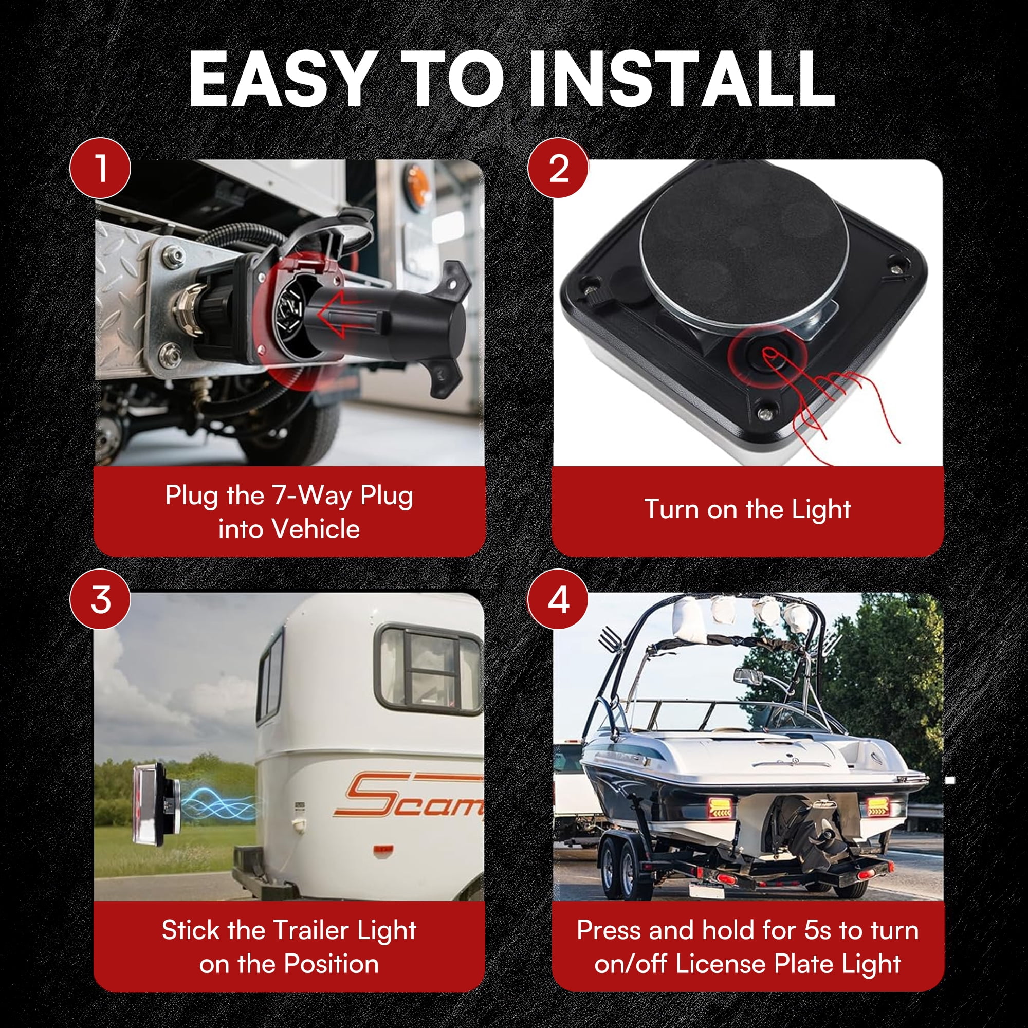 DAYBETTER Wireless Trailer Lights Magnetic, 12-24V Led Wireless Tail Lights for Trailer, Rechargeable Towing Light Kit with Strong Magnets Base for Trucks RV Camper Boat Caravan Vehicle