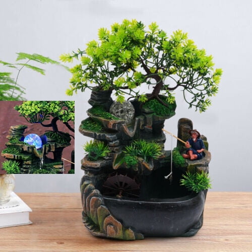 TFCFL Indoor Desktop Rockery Fountain LED Color Change Lamp Waterfall Water Sound Ornament Zen Decor