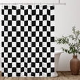 thumbnail image 2 of Aesthetic Checkerboard Grid Pattern Shower Curtain, White Black Modern Shower Curtain Sets Decoration 71x84 Inch with Hooks, 2 of 6