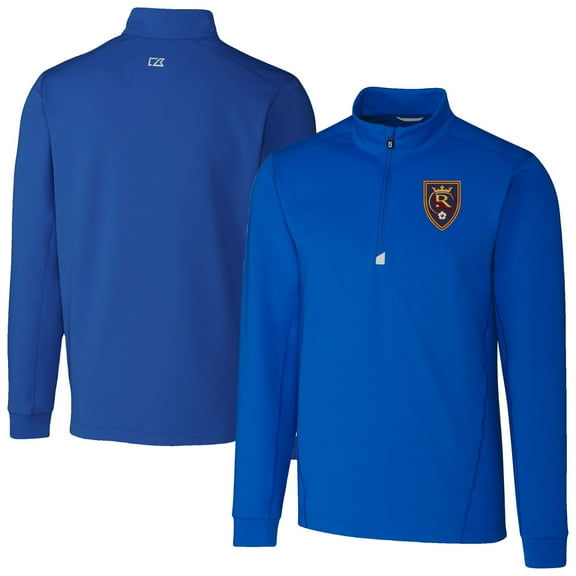 Men's-Cutter & Buck  Blue Real Salt Lake Traverse Stretch Eco Quarter-Zip Pullover Top