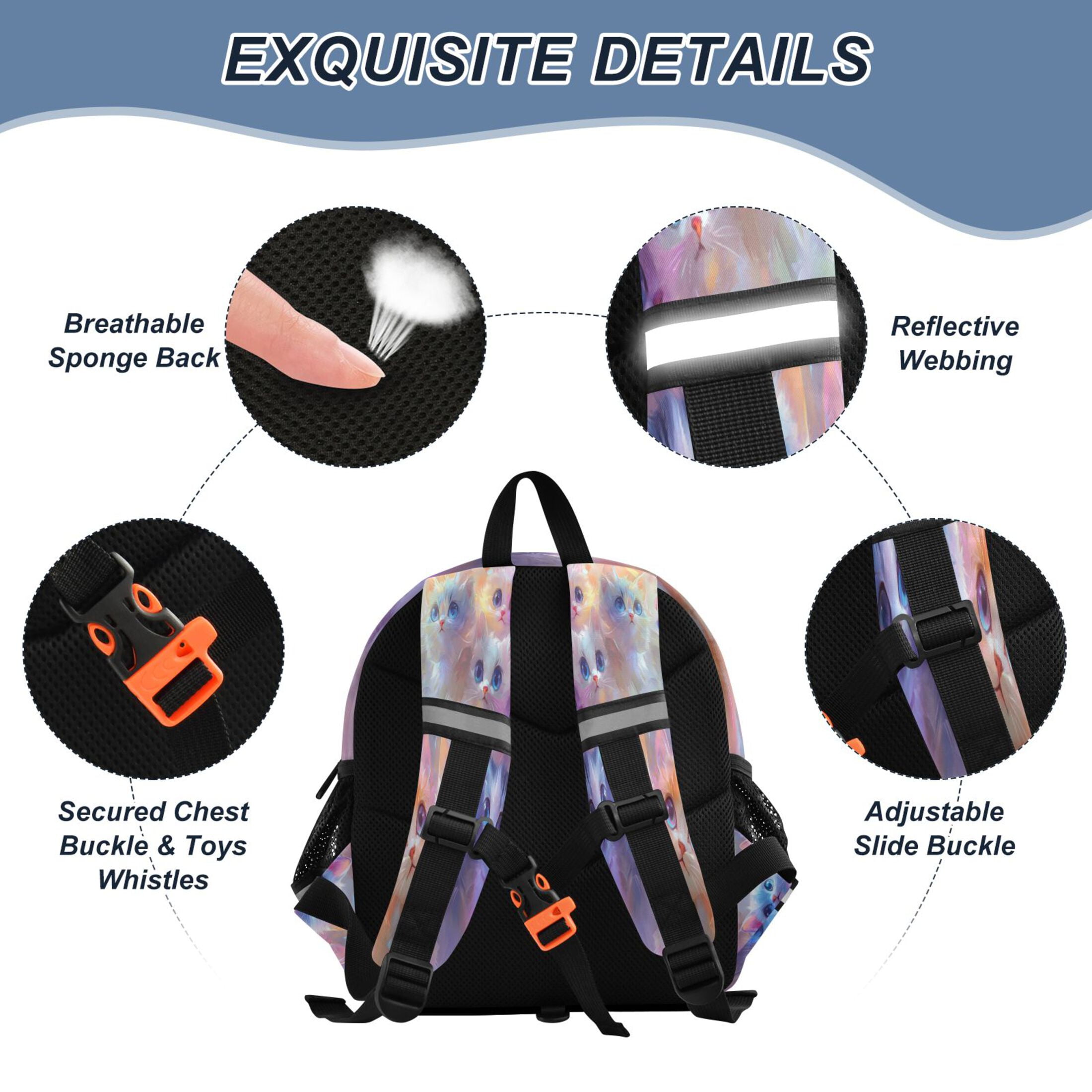 RMDQTR Adorable Ear-Print Backpack with Reflective Strip and Anti-Lost Leash Adjustable Shoulder Straps Mini Travel Backpack Lovely Cartoon Cats