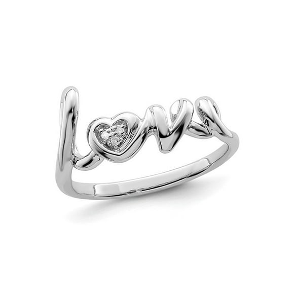 Sterling Silver LOVE Heart Ring with Accent Diamond