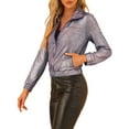 thumbnail image 4 of INSPIRE CHIC Women's Holographic Shiny Party Long Sleeve Lightweight Zipper Metallic Jacket M Purple Gold, 4 of 6
