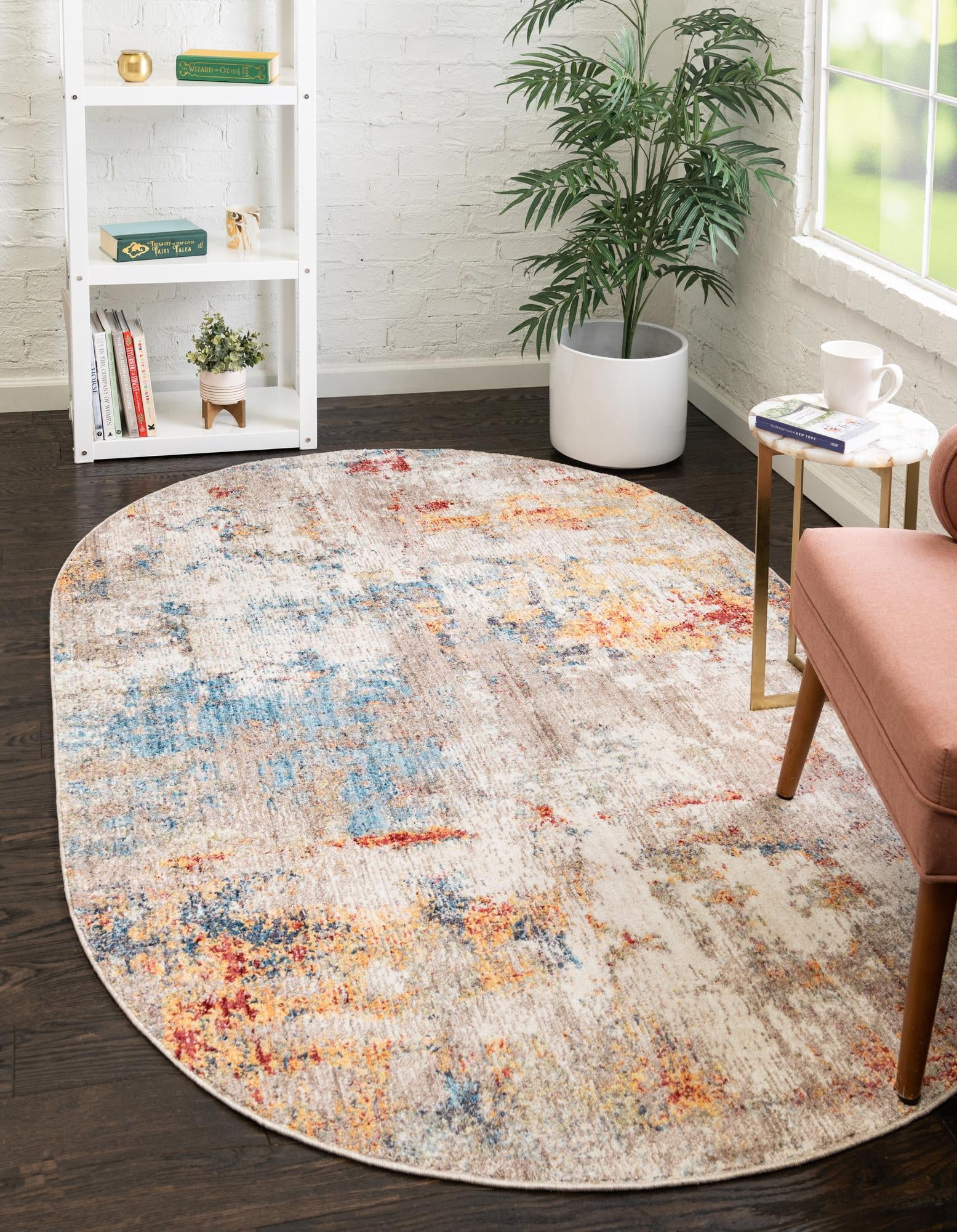 Unique Loom Dispersive Rainbow Rug Multi/Beige 5' 1" x 8' Oval Abstract