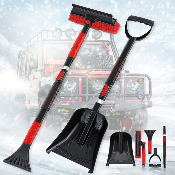 Snow Brush & Snow Shovel for Car, 3 in 1 Extendable 47'' Snow Brush with  Squeegee and Ice Scraper for Car Windshield Detachable Car Snow Shovel with  Ergonomic Foam Grip Snow Removal