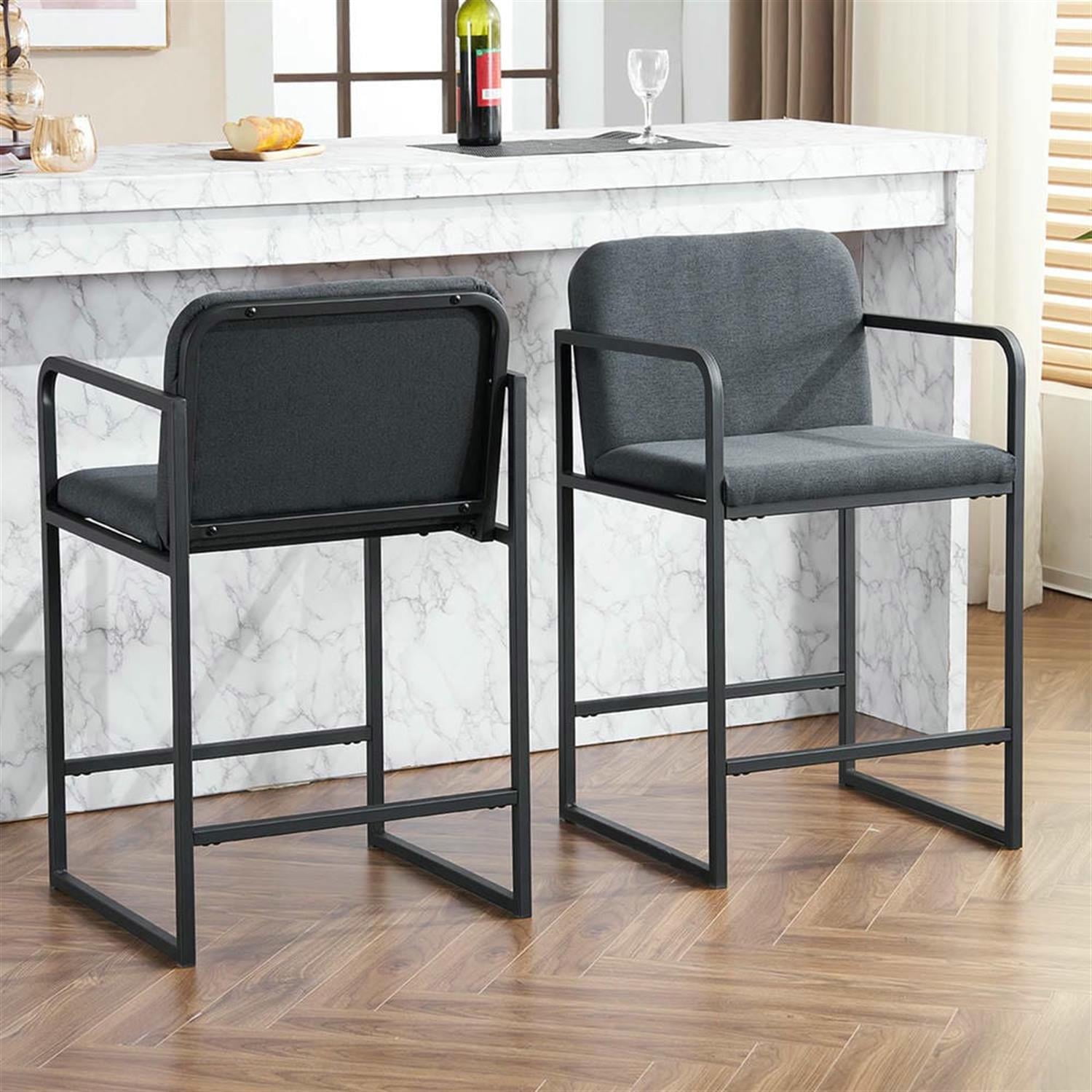 Demi Bonn 35" Counter Height Bar Stools Set of 2, Upholstered Barstools with Back, Armrests, Kitchen Island Countertop Chairs for Dining Room, Gray
