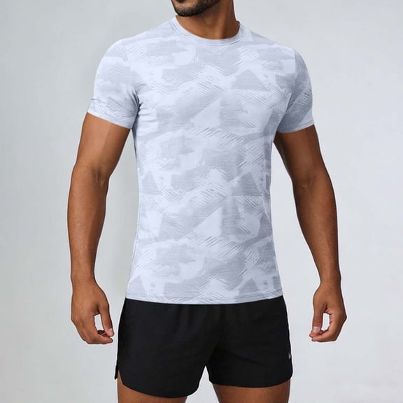 Men's T-Shirts Men's Geometric Active T-Shirt, Moisture-Wicking Short Sleeve Gym Tops, Slim Fitting Performance Wear for Running Training White XL