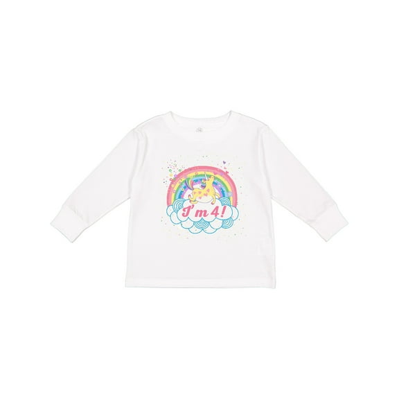 Inktastic 4th Birthday Unicorn Rainbow Cute Girls Girls Long Sleeve Toddler T-Shirt