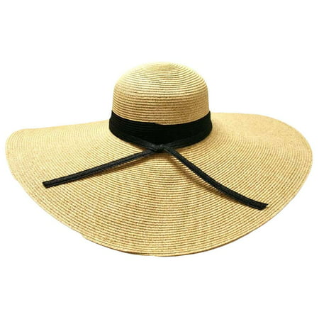Natural Wide Brim Floppy Hat With Black Ribbon Hat Band - Walmart.com