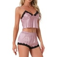thumbnail image 4 of INSPIRE CHIC Womens Lounge Set Lace Sleeveless Pajama Set Cami and Shorts Set Removable Chest Cushion Pj Set XS Pink, 4 of 6
