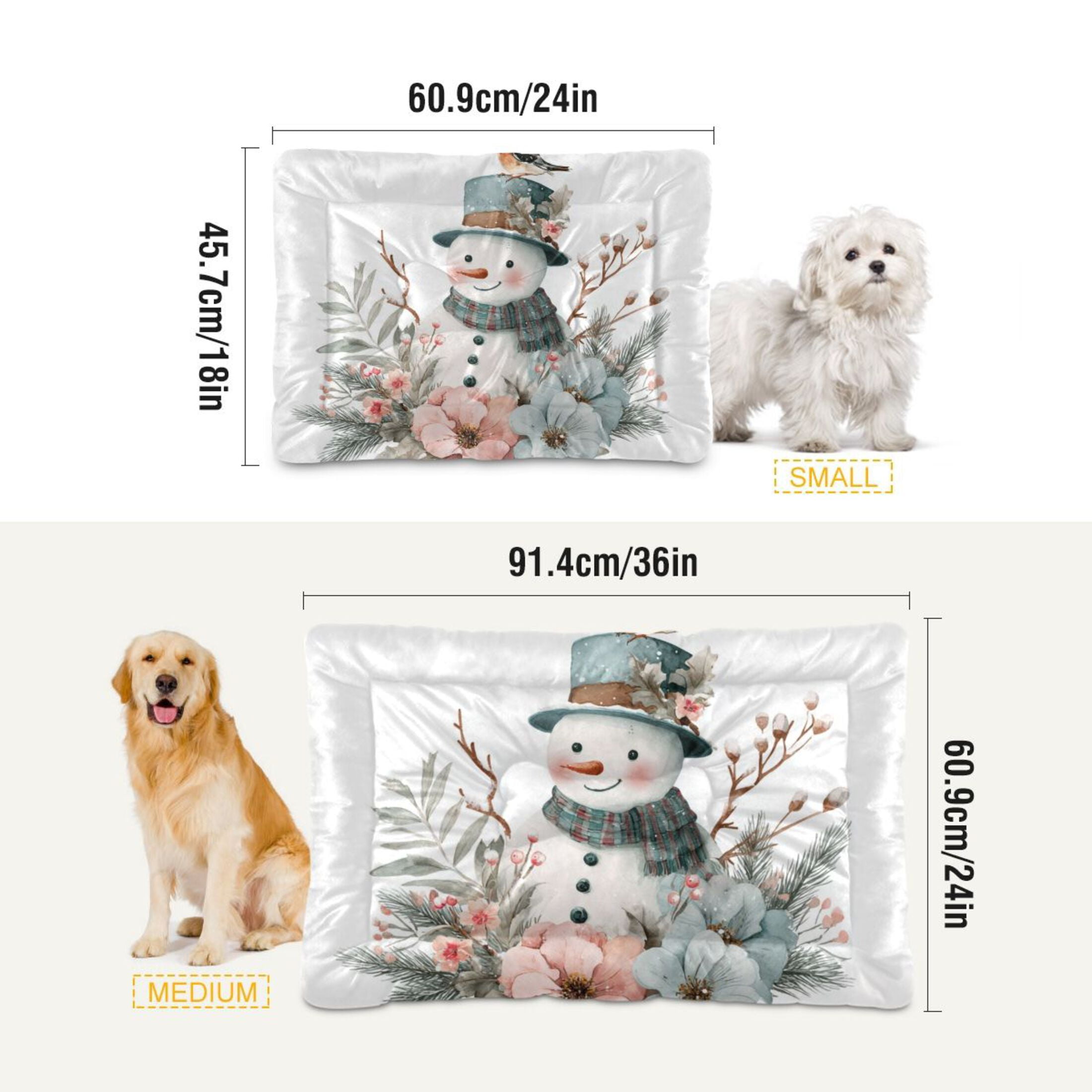 Cozy Mat Pet Bed Indoor Outdoor Warm Soft For Cat Dog Puppy(S/M) Snowman Bird