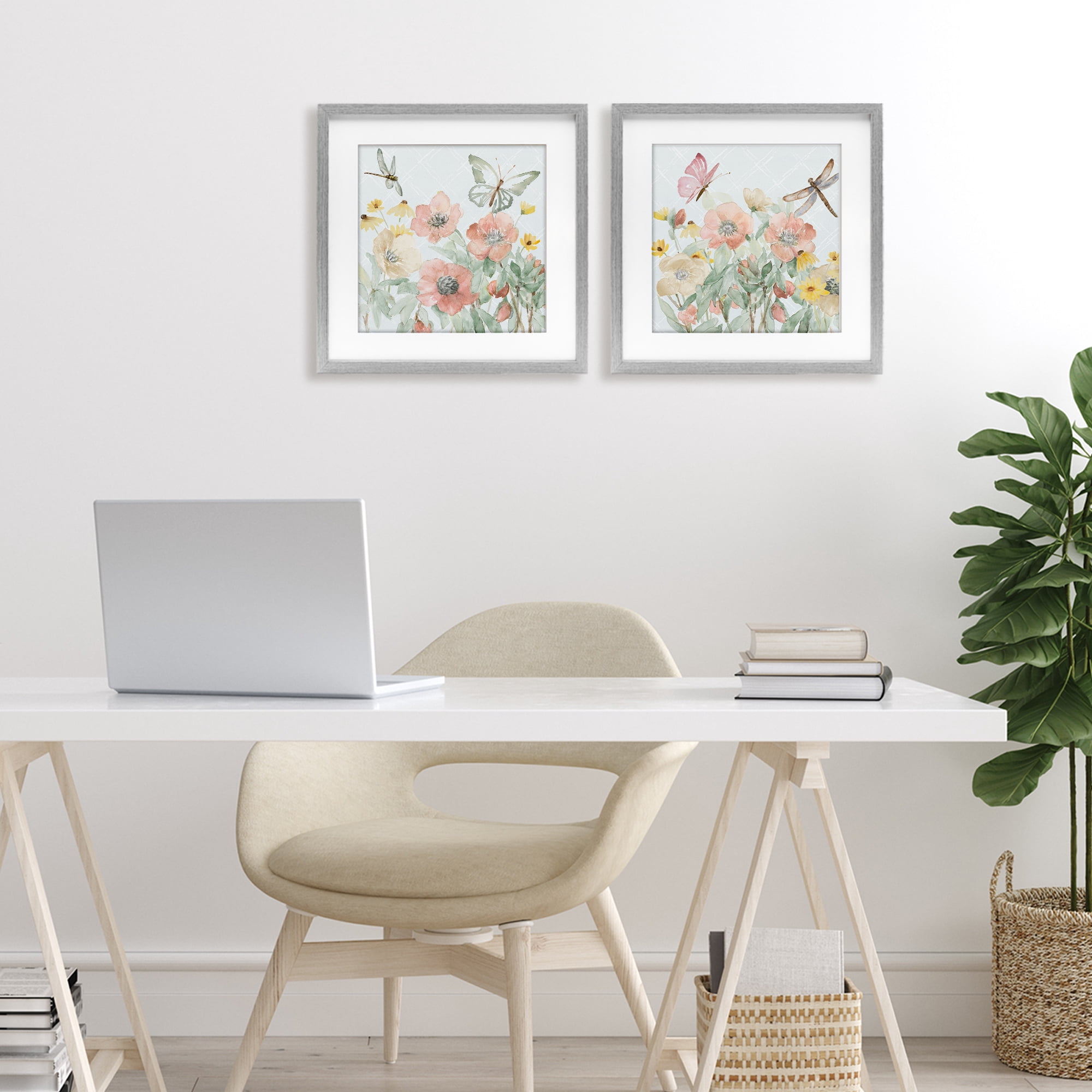 Stupell Industries Delicate Garden Joy 2 Piece Gray Framed Print Under Glass Set, design by Lanie Loreth