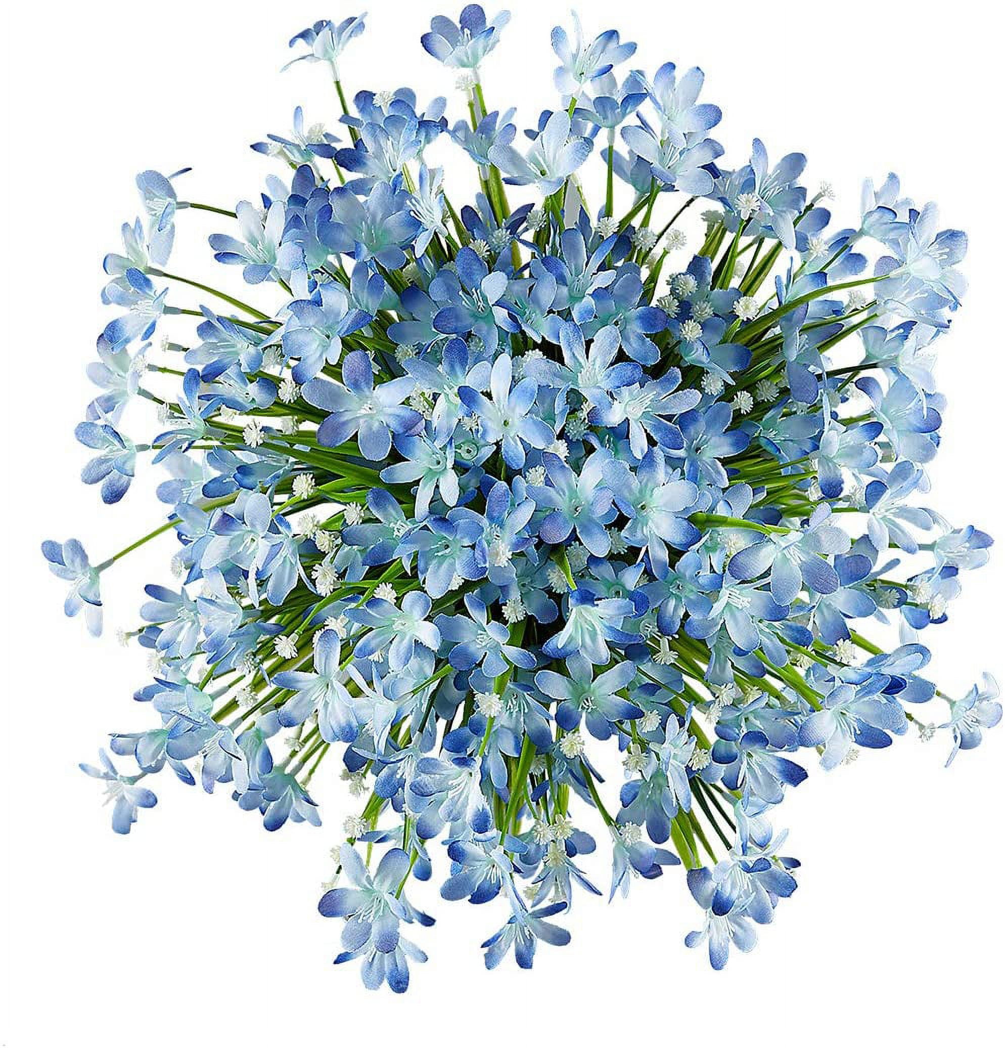 Morttic 8 Bundles Artificial Daffodils Flowers, Fake Artificial Greenery UV Resistant No Fade Faux Plastic Plants for Wedding Bridle Bouquet Outdoor Home Garden Office Table Vase Decor (Blue)