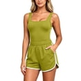 thumbnail image 2 of Athletic Outfit Sets 2 Piece Women Solid Square Neck Tank Side Stripe Drawstring Shorts Green XXL, 2 of 6