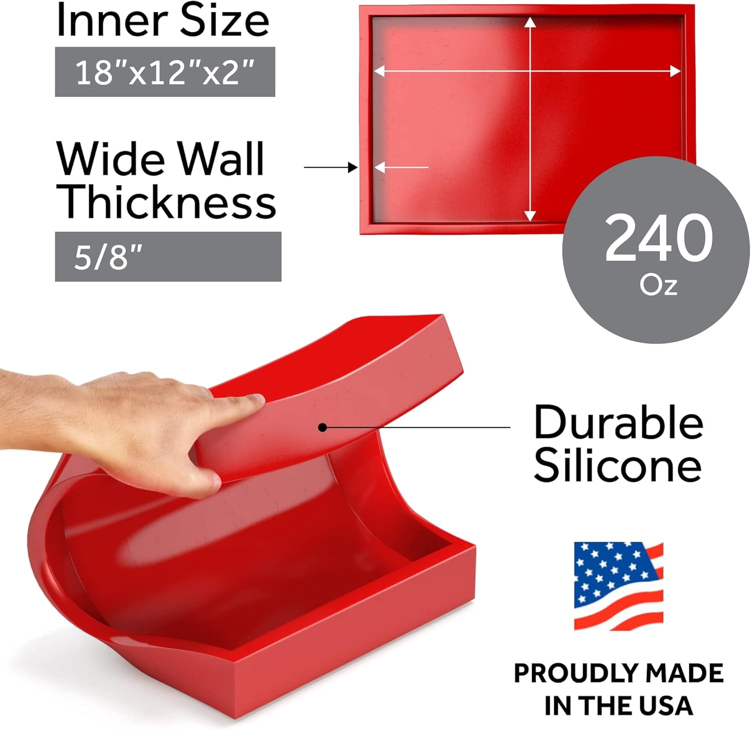 Silicone Epoxy Resin Casting Mold (18 x 12 x 2 Inches) - Time-Saving 1 Piece Mold with No Leak Seams, Essential Supplies for Charcuterie Board, Cutting Board, and Serving Tray