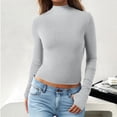 thumbnail image 2 of Women Fashion Slim Fit Half Turtleneck Long Sleeve Thumb Hole T Shirt, 2 of 5